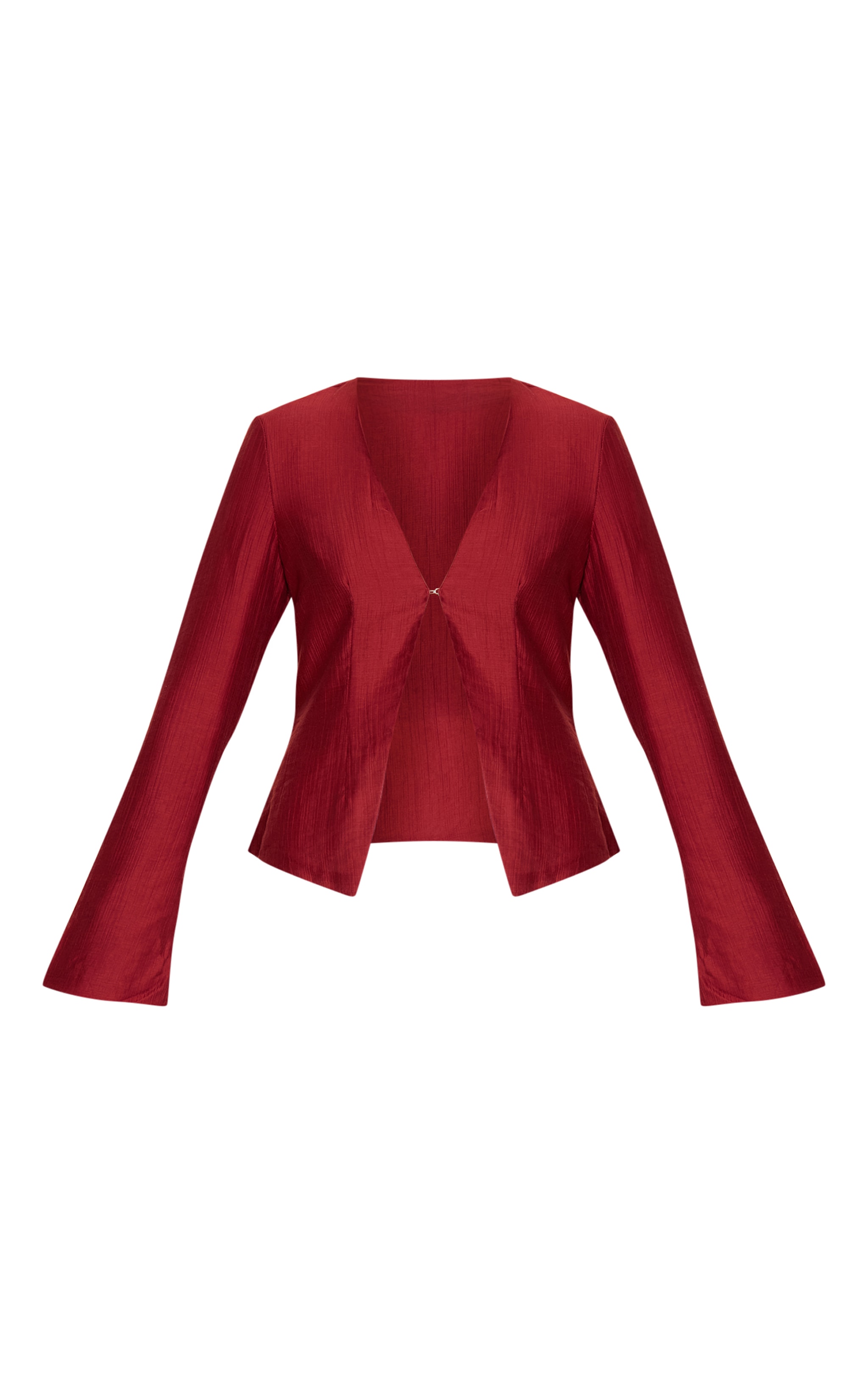 Deep Red Textured Hook & Eye Flare Sleeve Shirt image 5