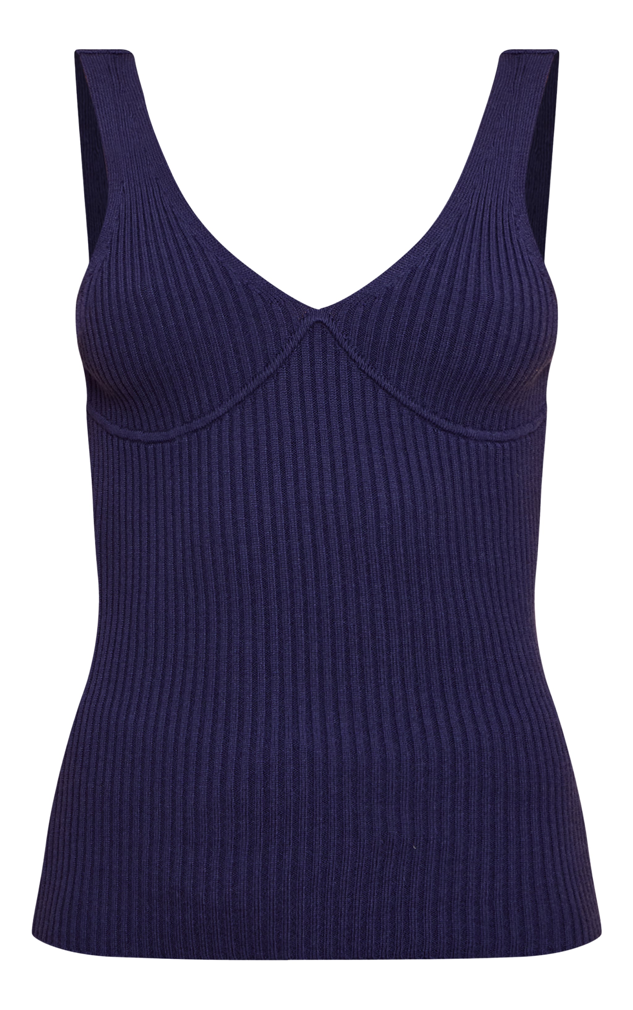 Tall Navy Knitted Ribbed Longline Tank Top image 5
