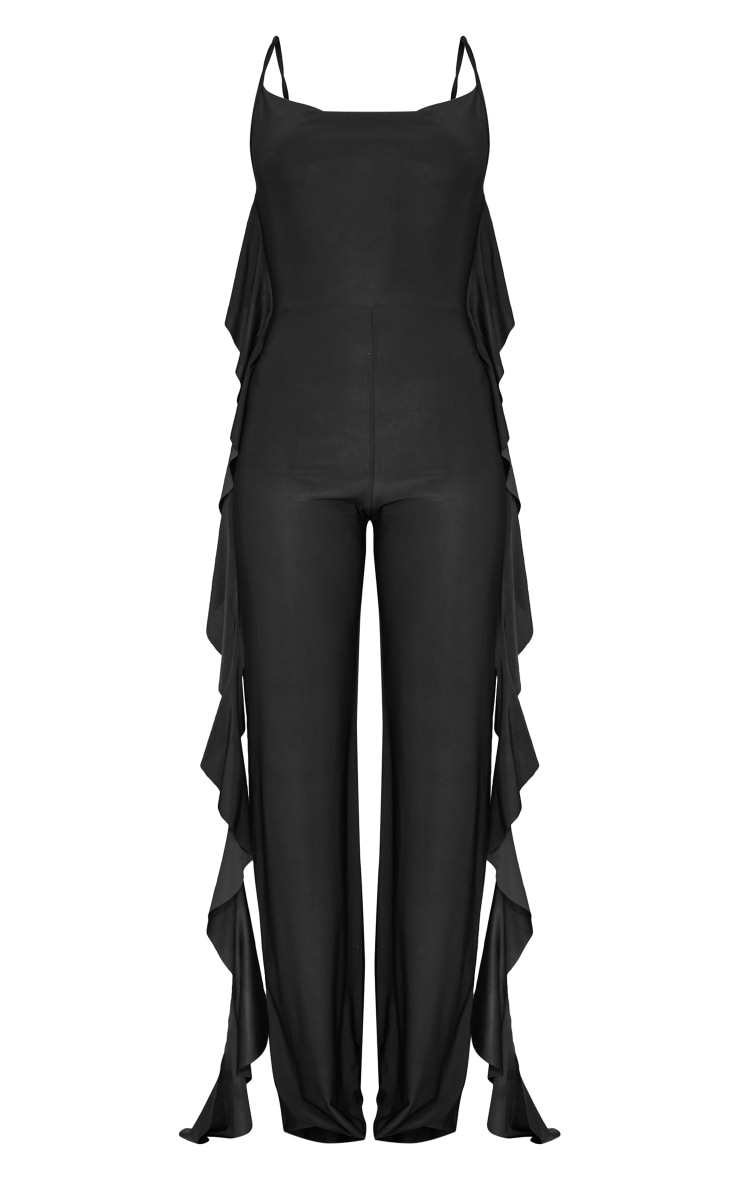 Black Cowl Neck Ruffle Detail Jumpsuit image 4