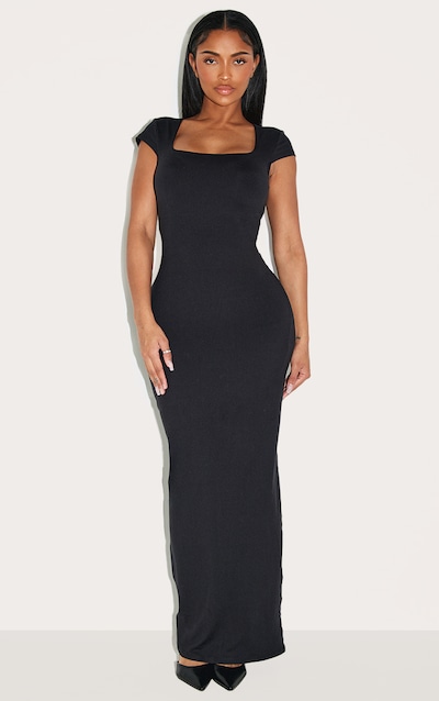 Shape Black Built In Shapewear Sculpt Square Neck Maxi Dress