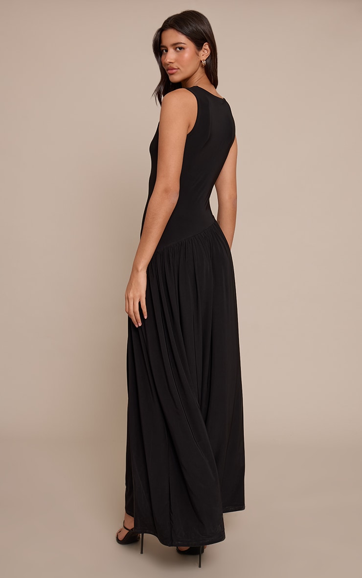 Tall Black Double Layer Soft Touch Asymmetric Maxi Dress image 2