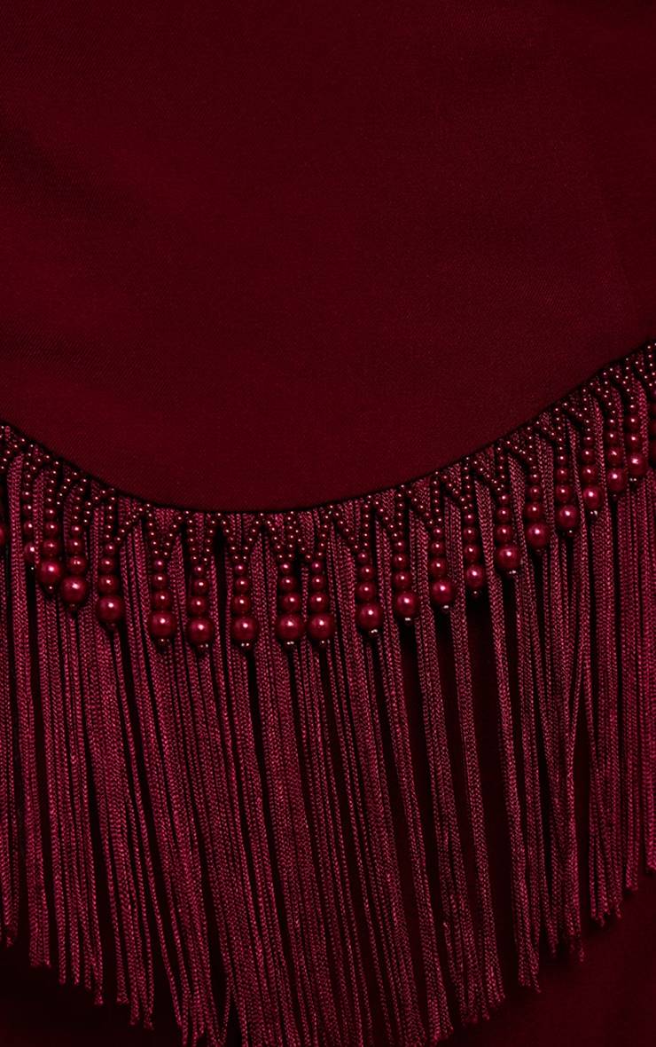 Shape Burgundy Beaded Fringe Hem Bandeau Top image 4