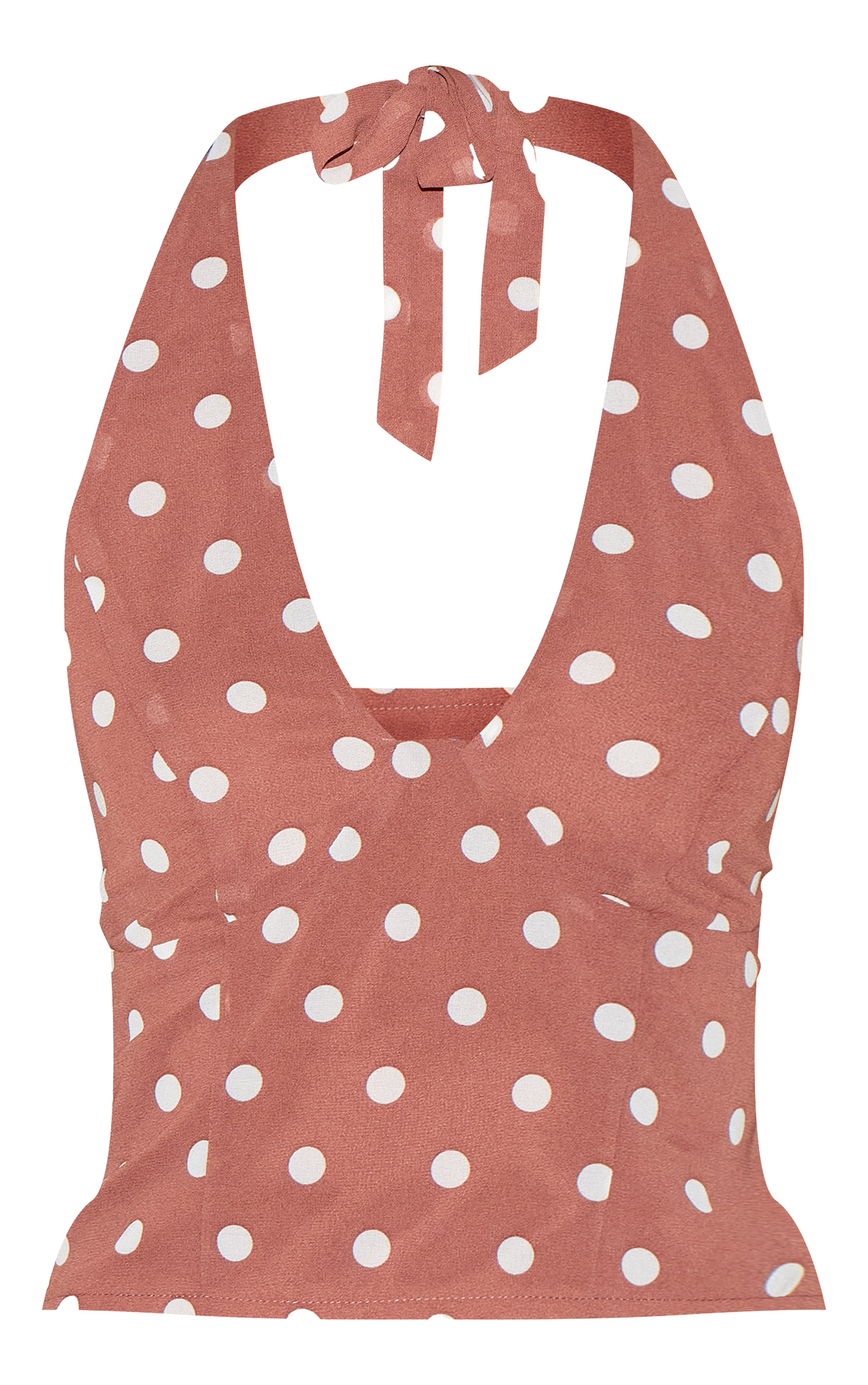 Chocolate Polka Dot Halterneck Chiffon Top image 5