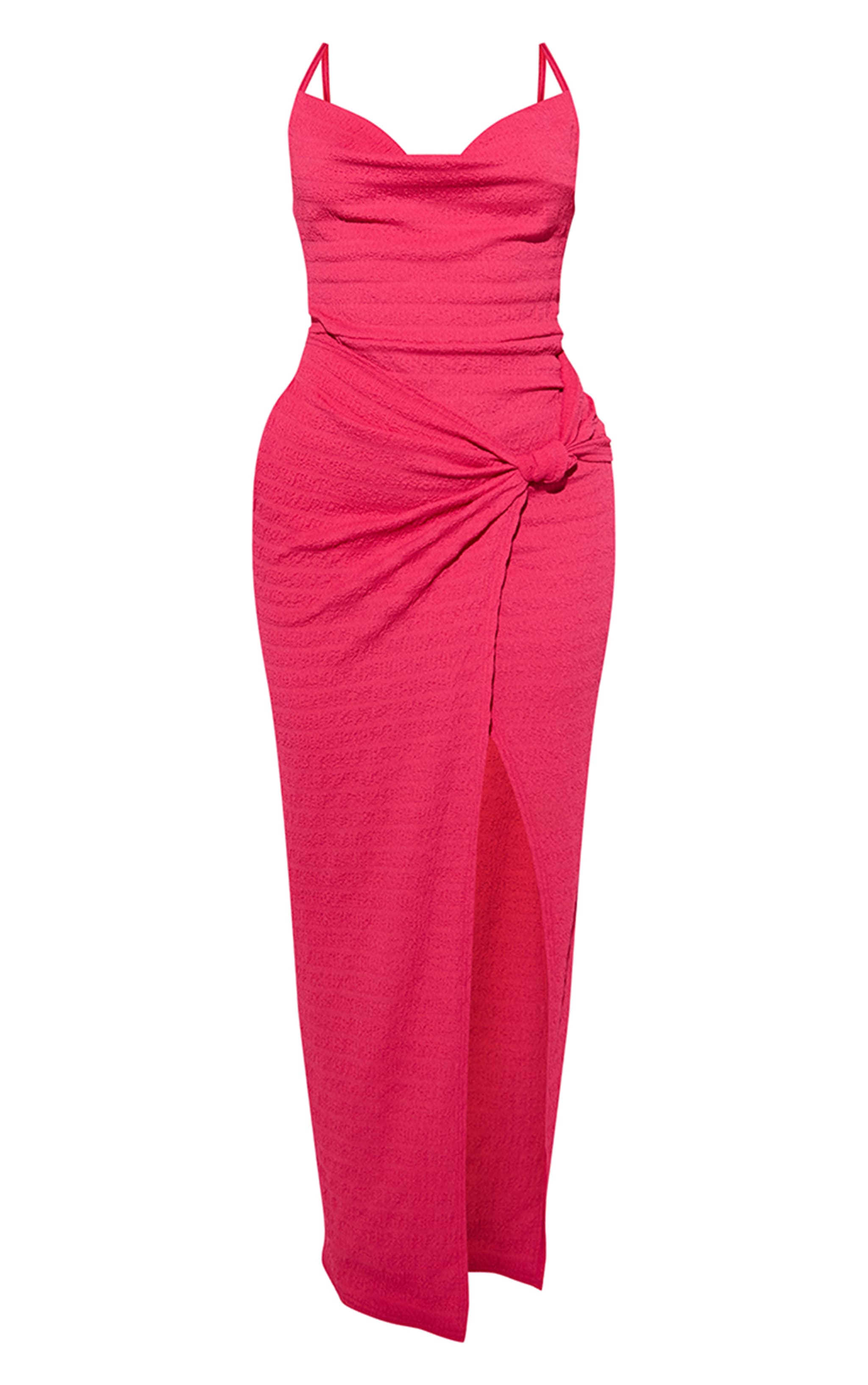 Bright Pink Textured Cowl Knot Detail Maxi Dress image 5