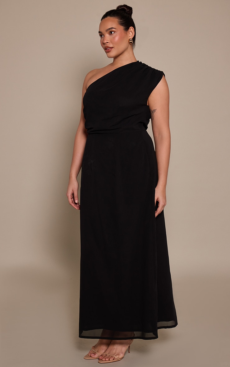 Plus Black Drape One Shoulder Maxi Dress  image 3