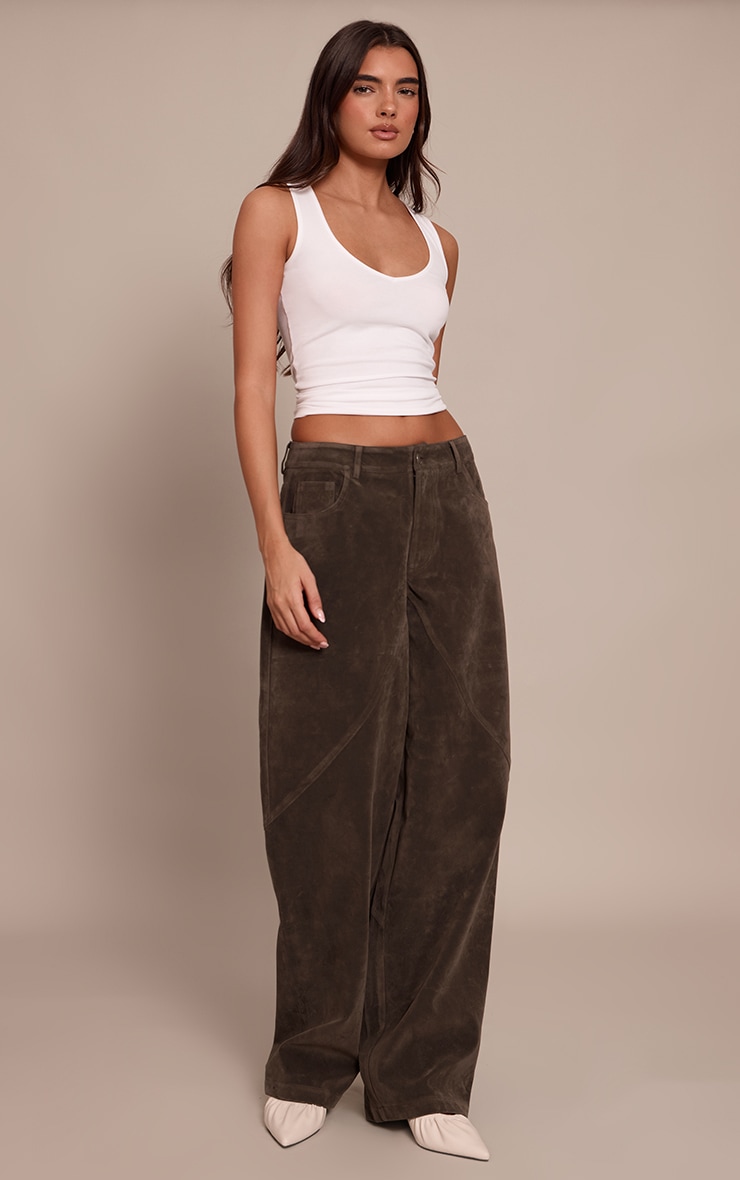 Dark Khaki Faux Suede Cargo Trousers