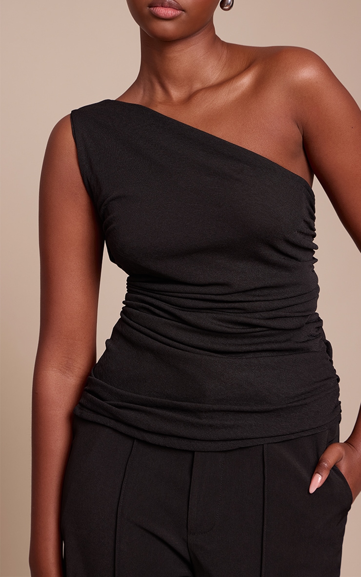 Black Double Layered Burnout Mesh Extreme Ruched Detail Top image 4