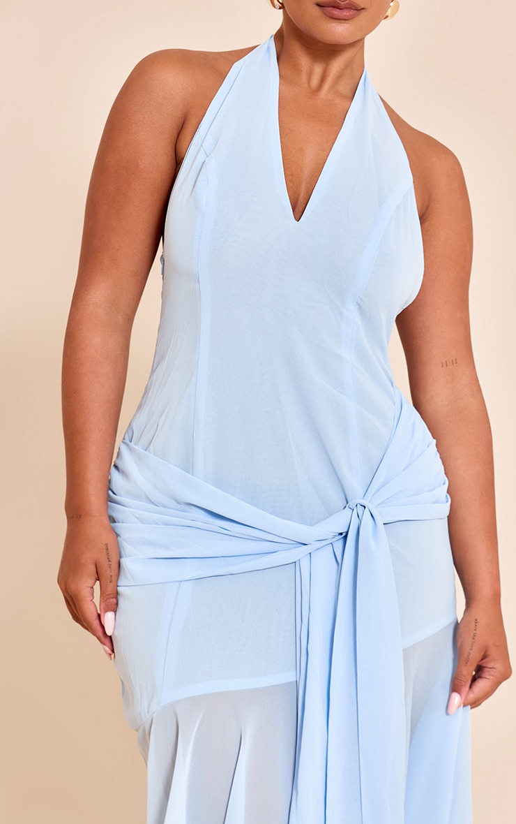 Shape Blue Halterneck Wrap Waist Maxi Dress image 4