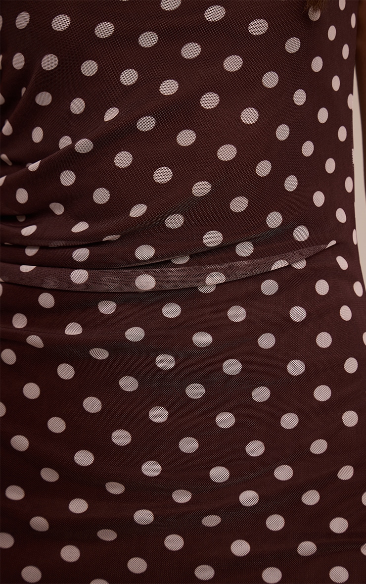 Brown Polka Dot Mesh Maxi Dress image 4