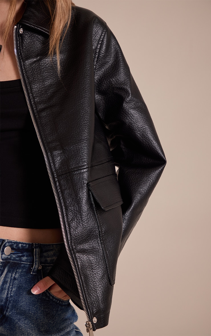 Black Faux Leather Oversized Jacket image 4