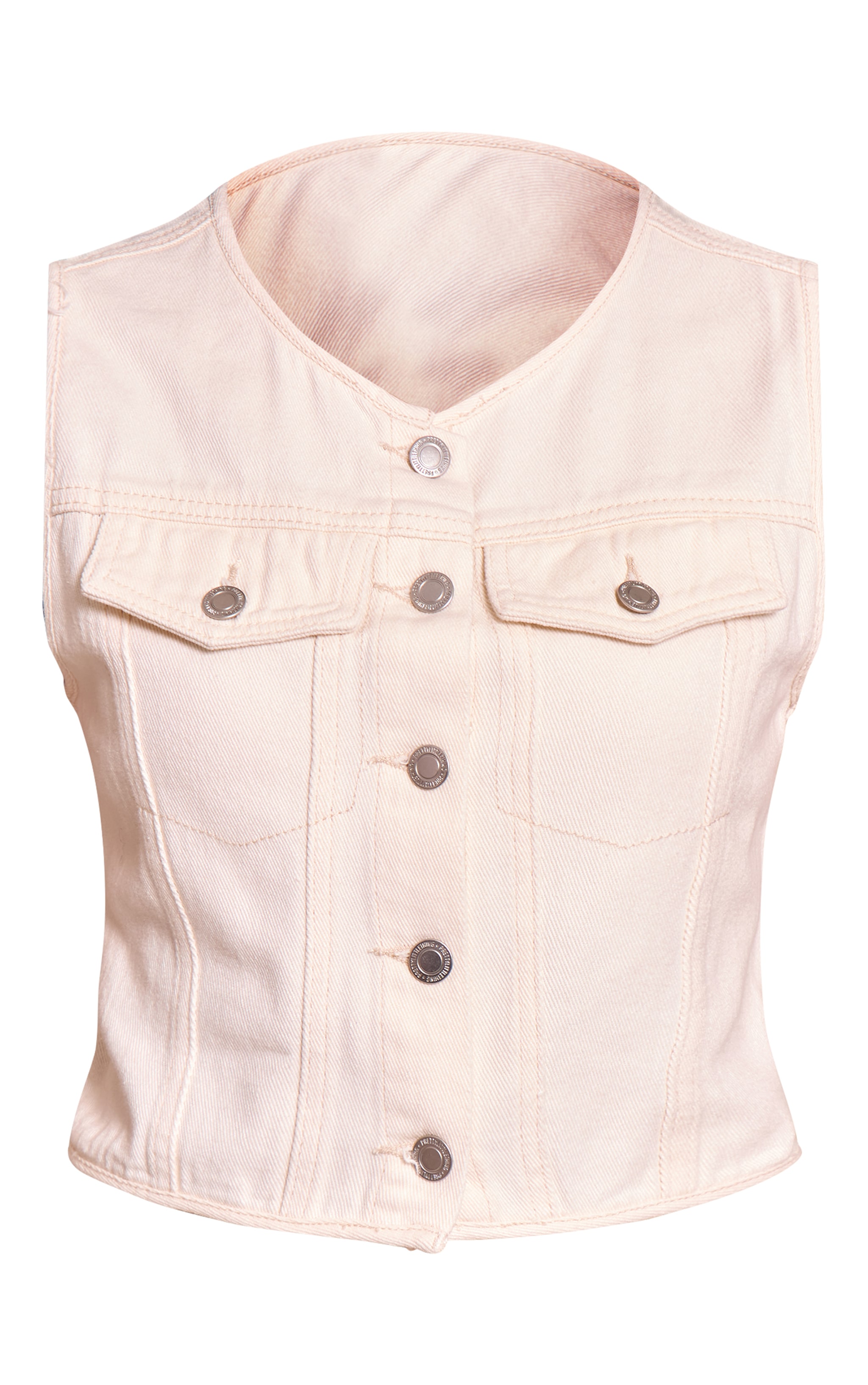 Butter Yellow Round Neck Button Detail Sleeveless Denim Crop Top image 5