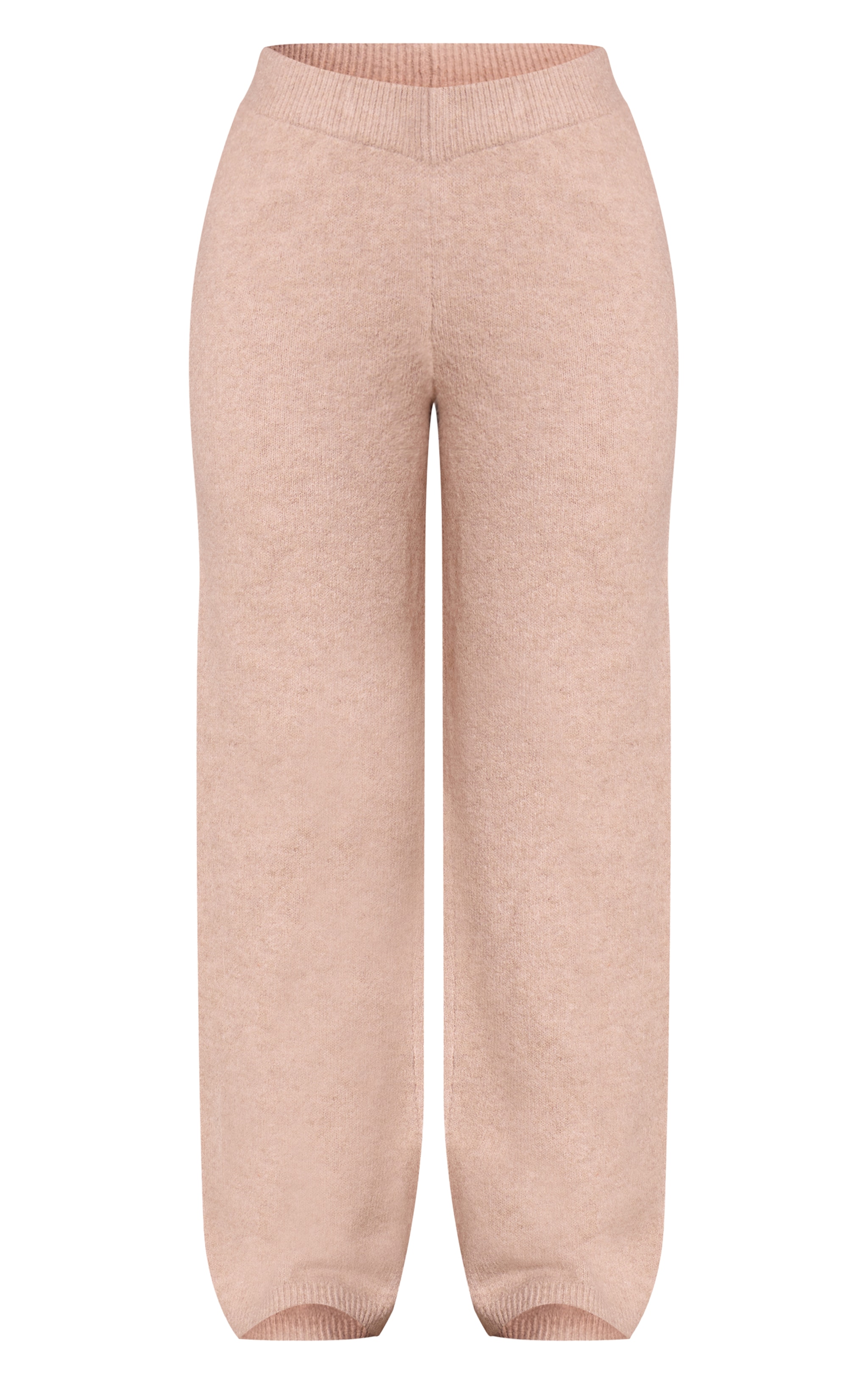 Petite Oatmeal Ribbed Waist Knitted Wide Leg Pants image 5