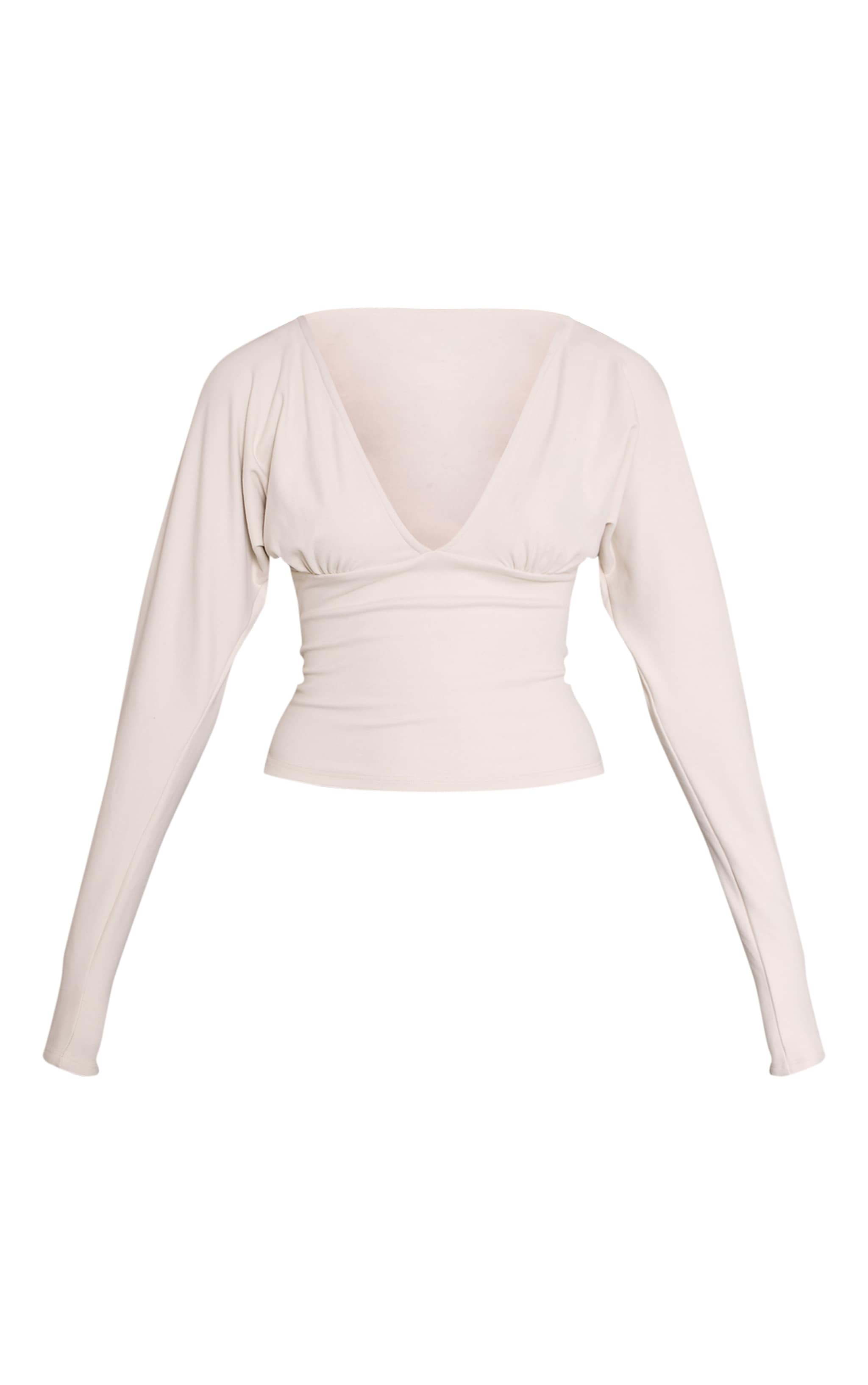 Cream Ultra Soft Plunge Detail Long Sleeve Top image 5