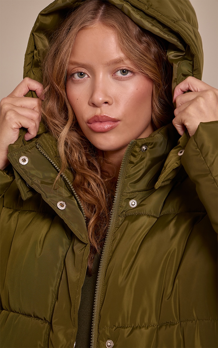 Khaki Longline Puffer Coat image 4