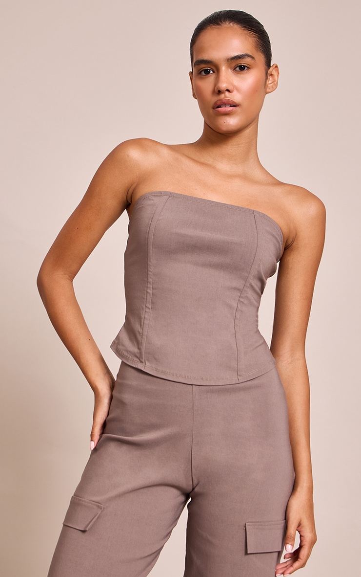 Deep Taupe Stretch Woven Bandeau Corset image 1
