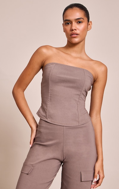 Deep Taupe Stretch Woven Bandeau Corset