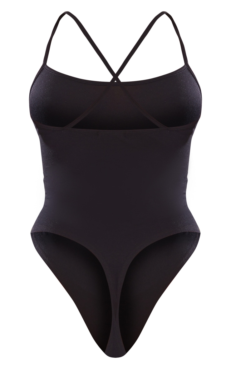 Black Jersey Strap Bodysuit PrettyLittleThing