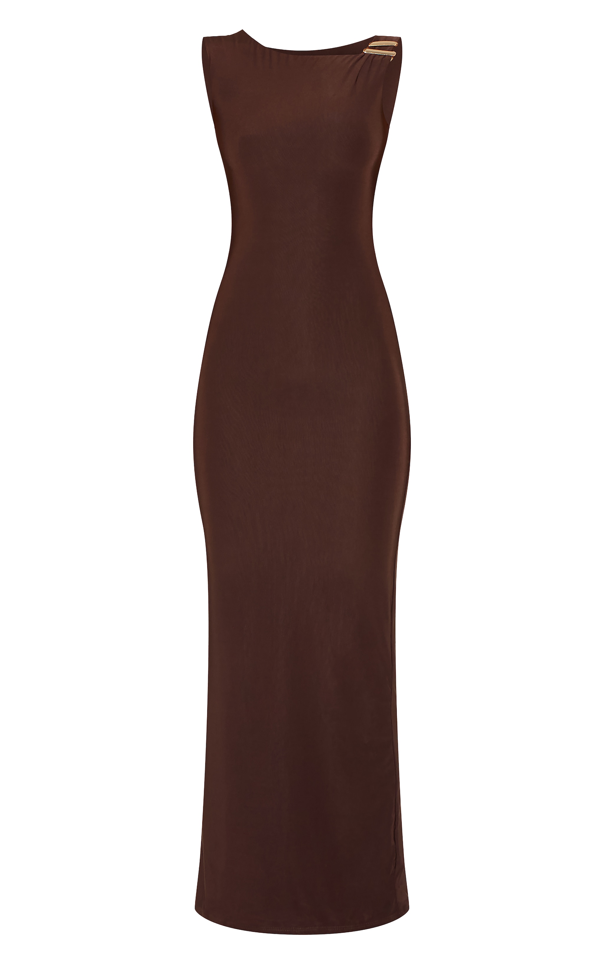 Chocolate Double Slinky Asymmetric Trim Detail Maxi Dress image 5