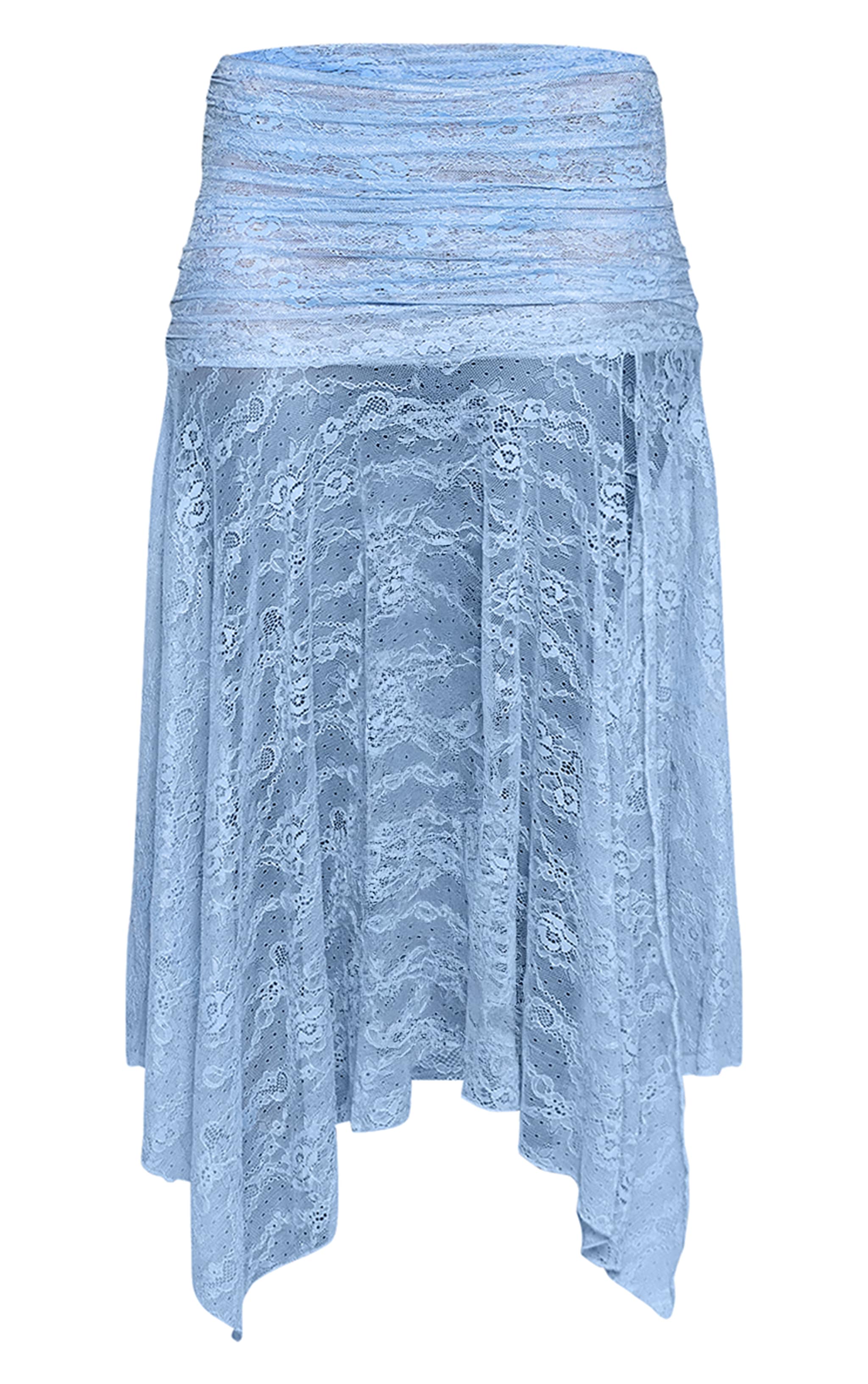 Sky Blue Lace Ruched Waist Midaxi Skirt  image 5