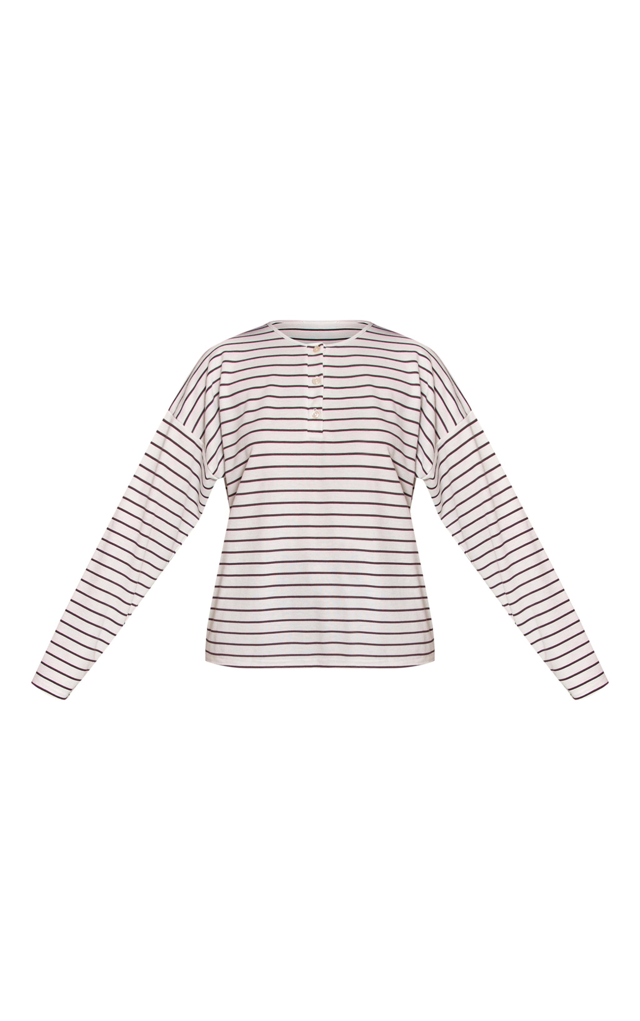 Cream Striped Button Down Detail Oversized Long Sleeve Top image 5