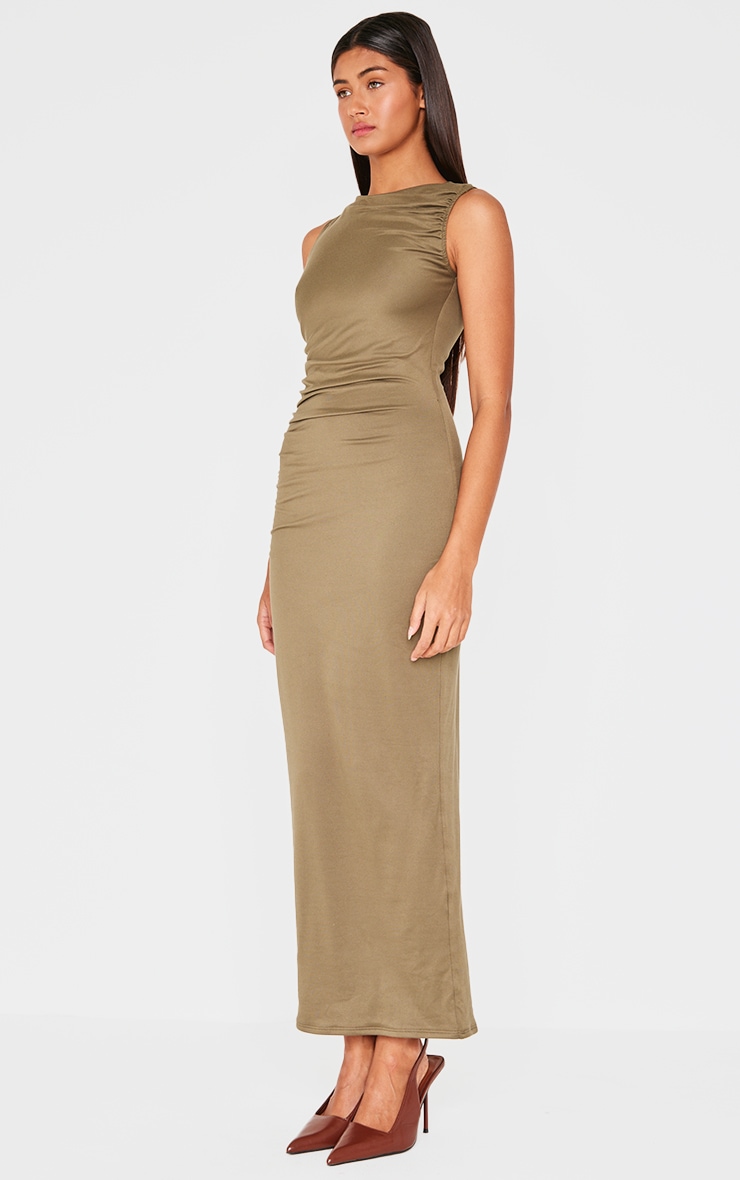 Khaki Double Contour Ruched Detail Maxi Dress image 3