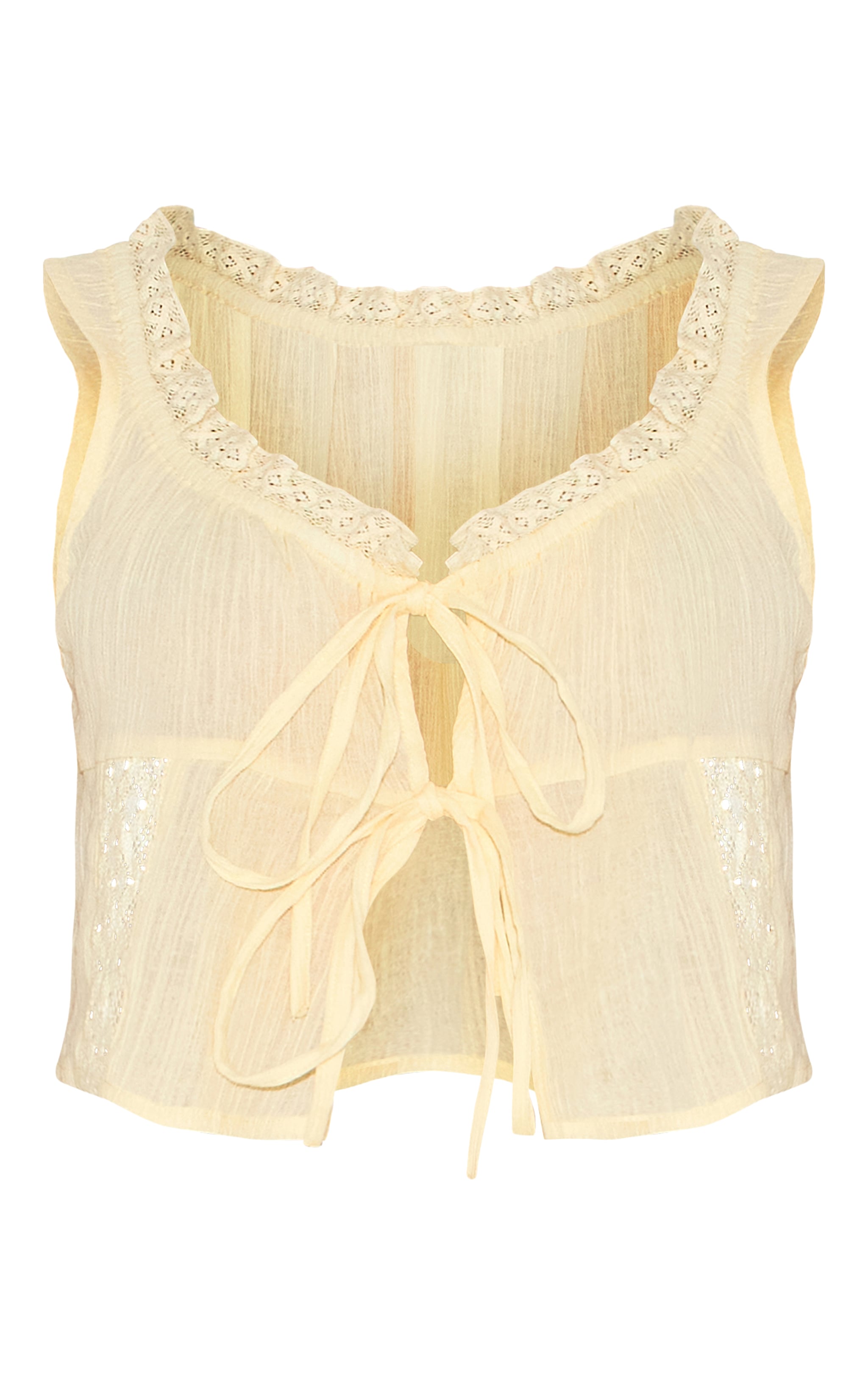 Petite Butter Cream Crinkle Broderie Tie Front Top image 5