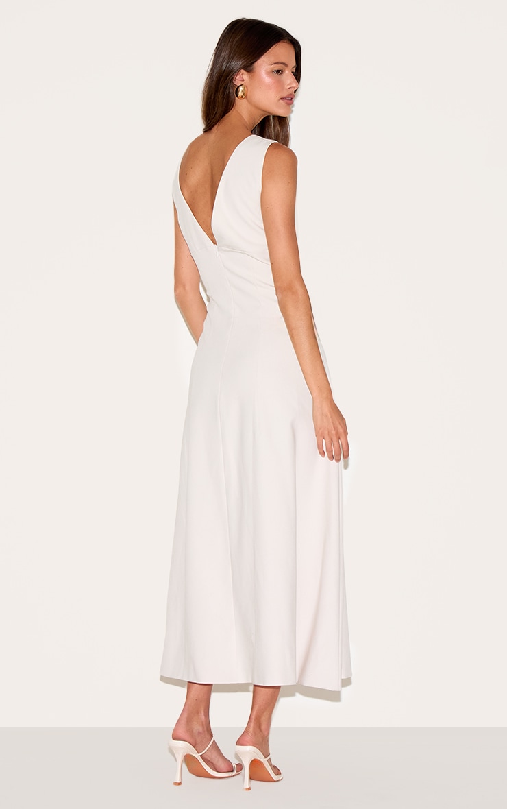 Robe de tailleur mi-longue tissée crème à décolleté et boutons image 2