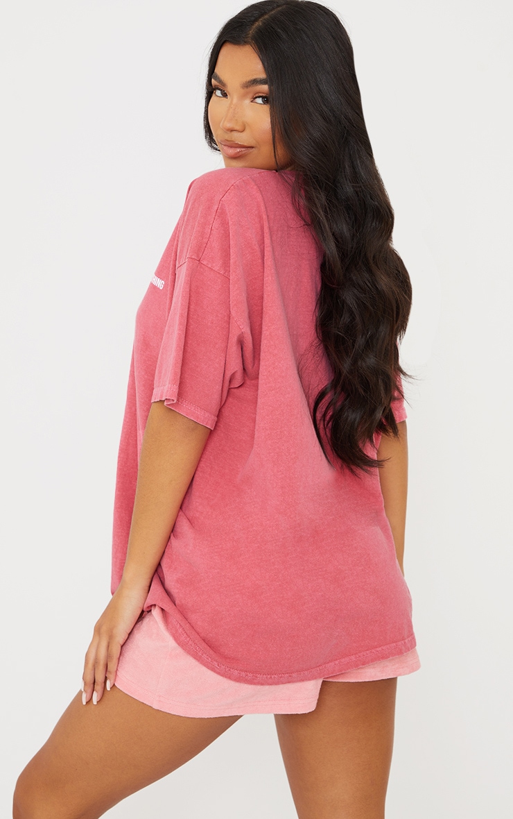 PRETTYLITTLETHING Red Block Text Washed T Shirt image 2