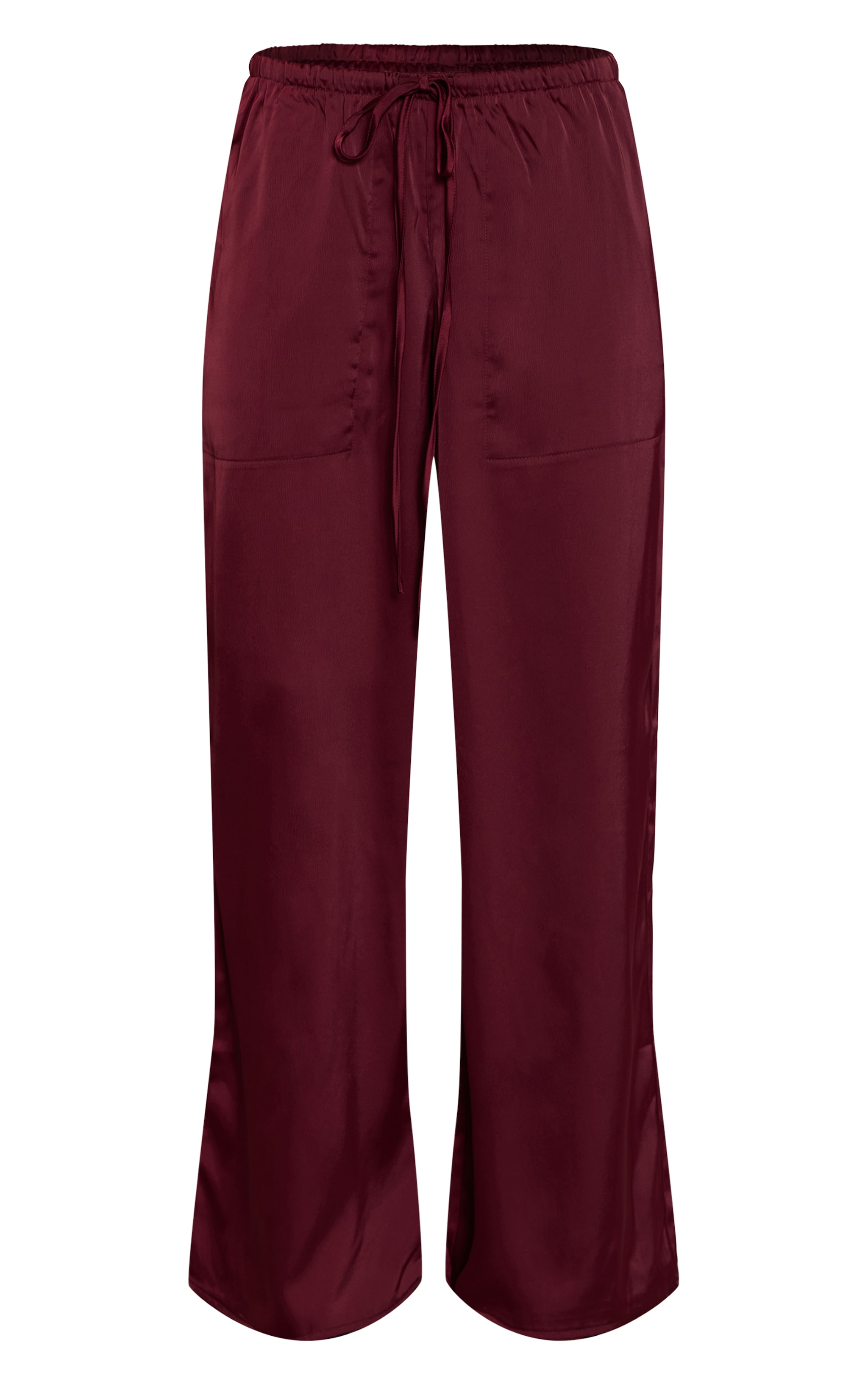 Burgundy Satin Low Rise Wide Leg Drawstring Pants image 5