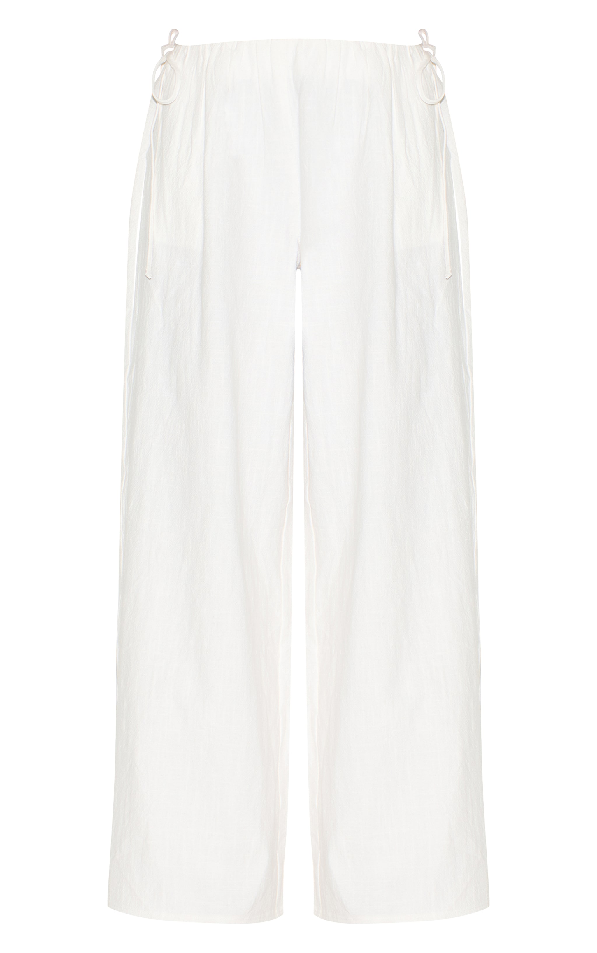 Petite White Premium Linen Look Wide Leg Side Tie Detail Pants image 5