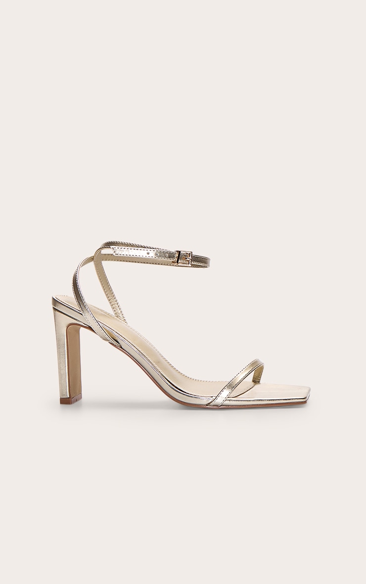 Gold Square Toe Slim Block Heel Barely There Sandal image 2