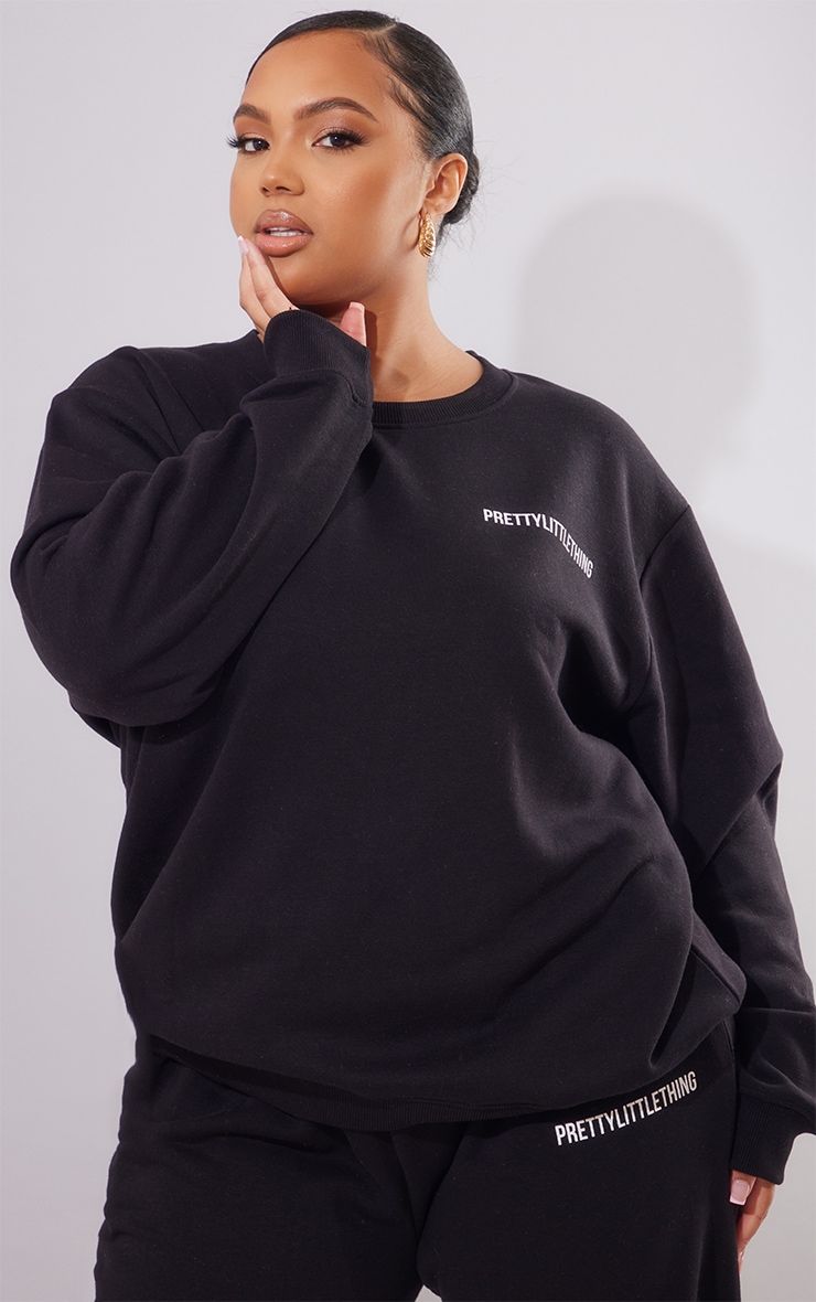 PRETTYLITTLETHING Plus Sweat oversize noir Mix & Match à imprimé image 1