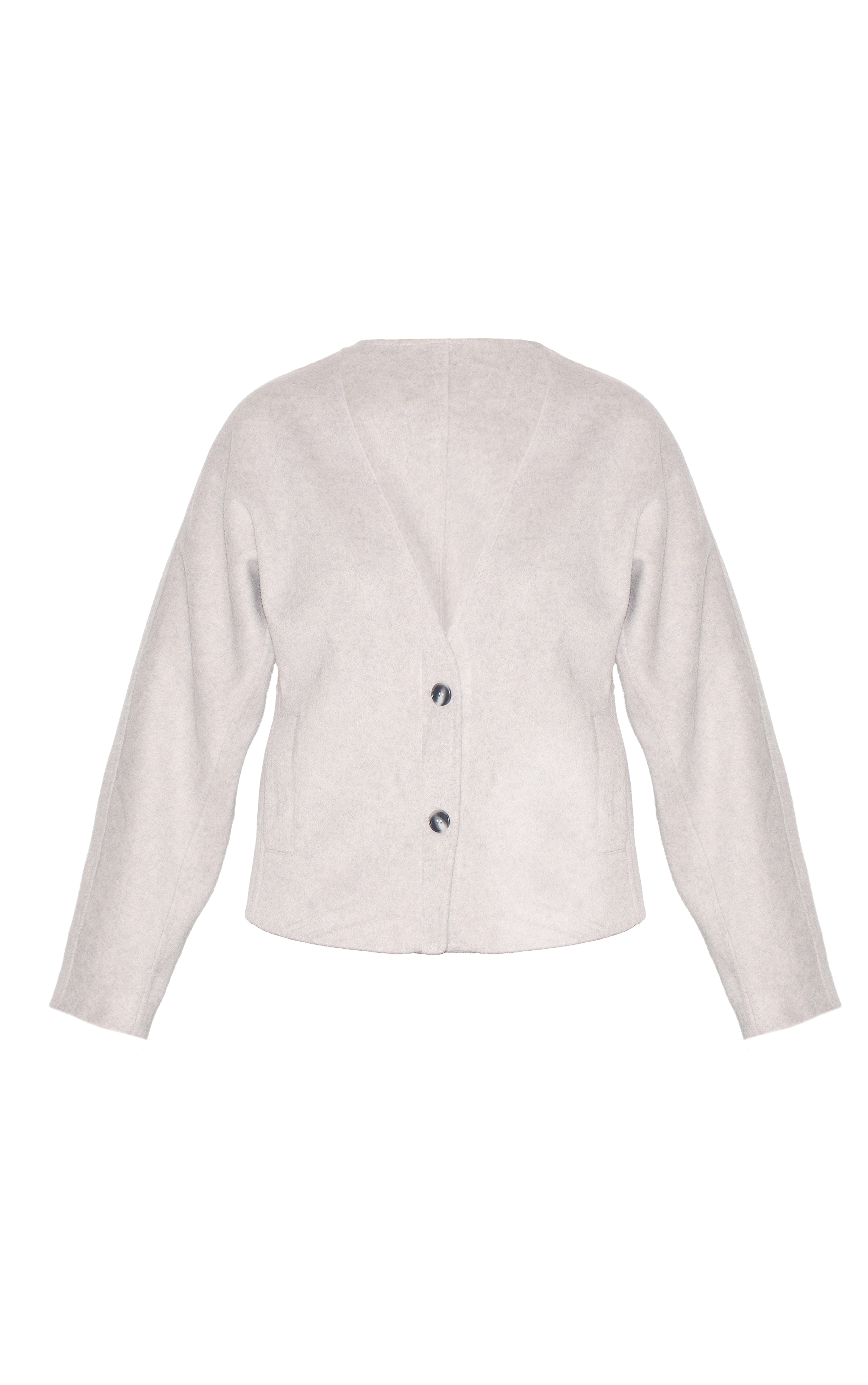 Grey Wool Look Button Up V Neck Jacket image 5