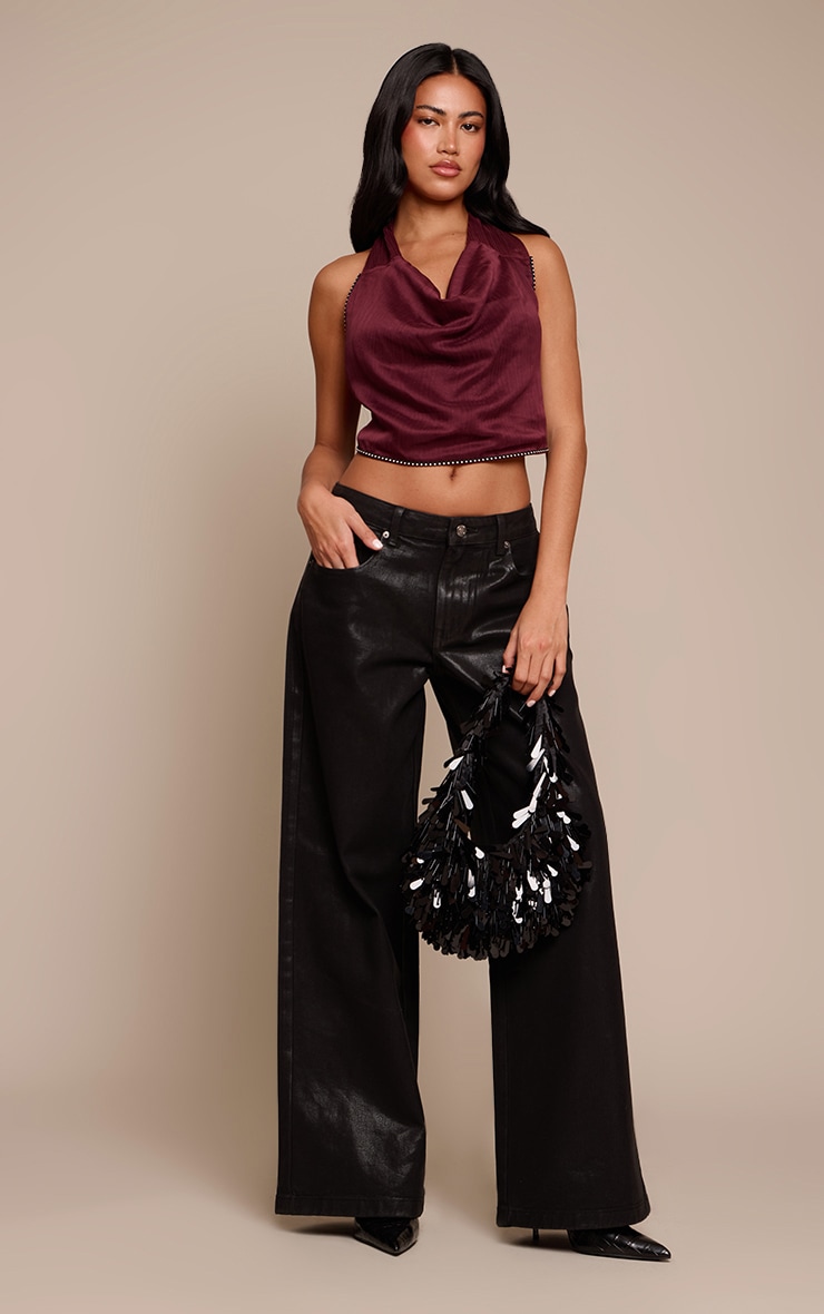 Plum Chiffon Studded Detail Cowl Neck Top  image 3