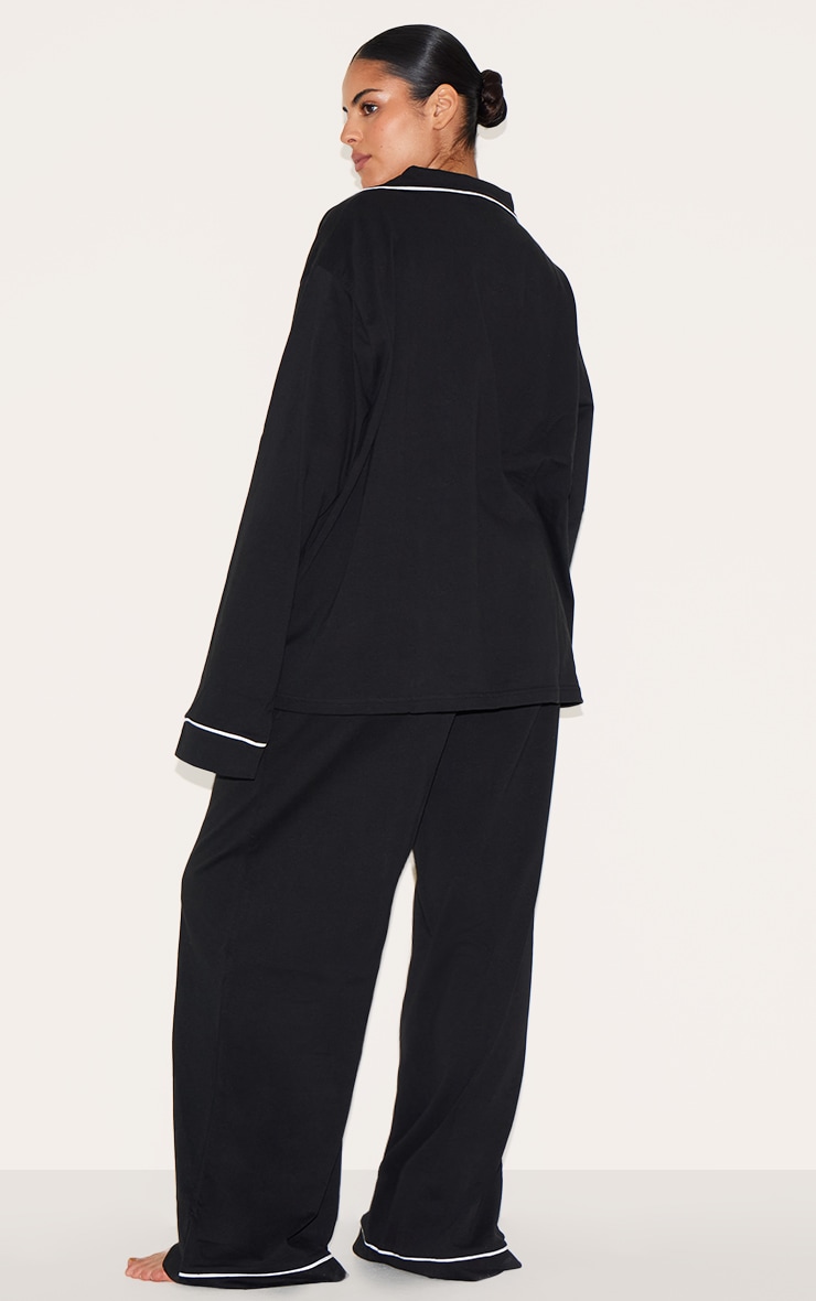 Plus Black Jersey Piping Detail Long Pj Set image 2