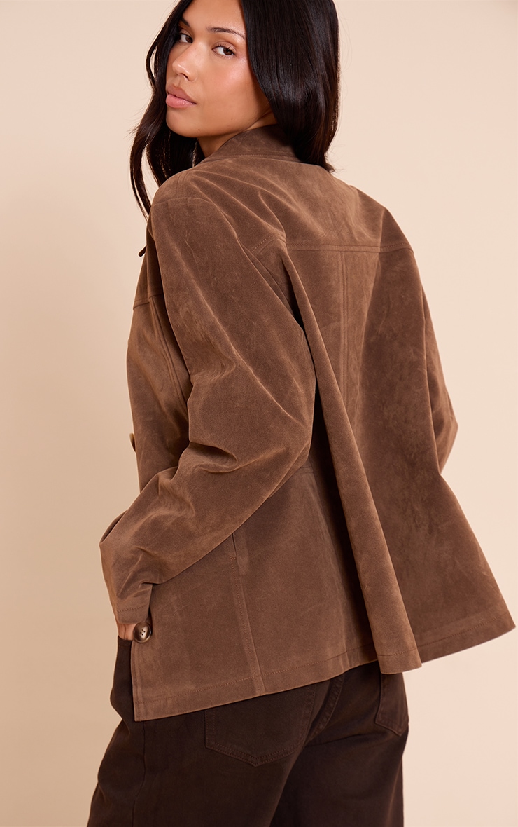 Mocha Suede Button Detail Jacket image 2