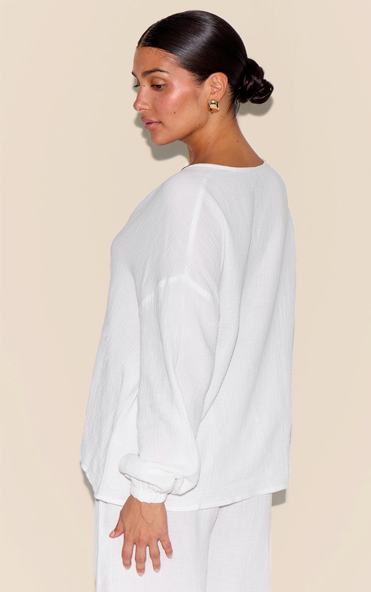 Petite White Cheesecloth Textured Tie Front Shirt image 2
