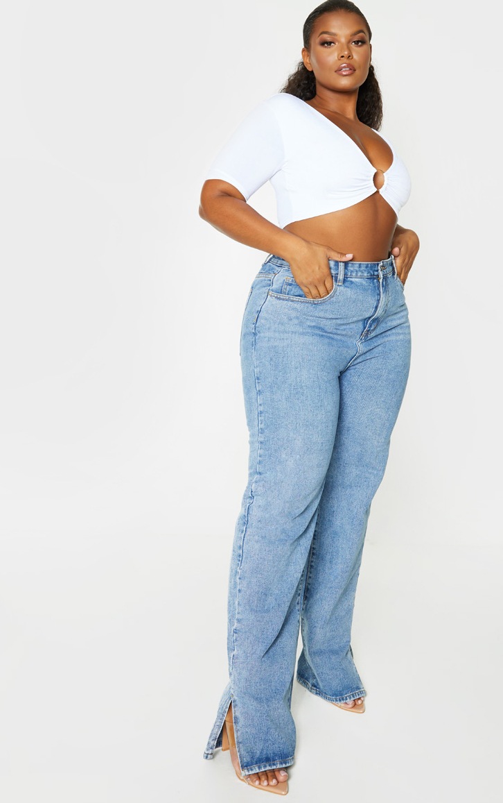 Plus Light Wash Split Hem Jean