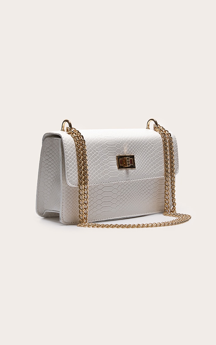 White Croc Chain Cross Body Bag image 2