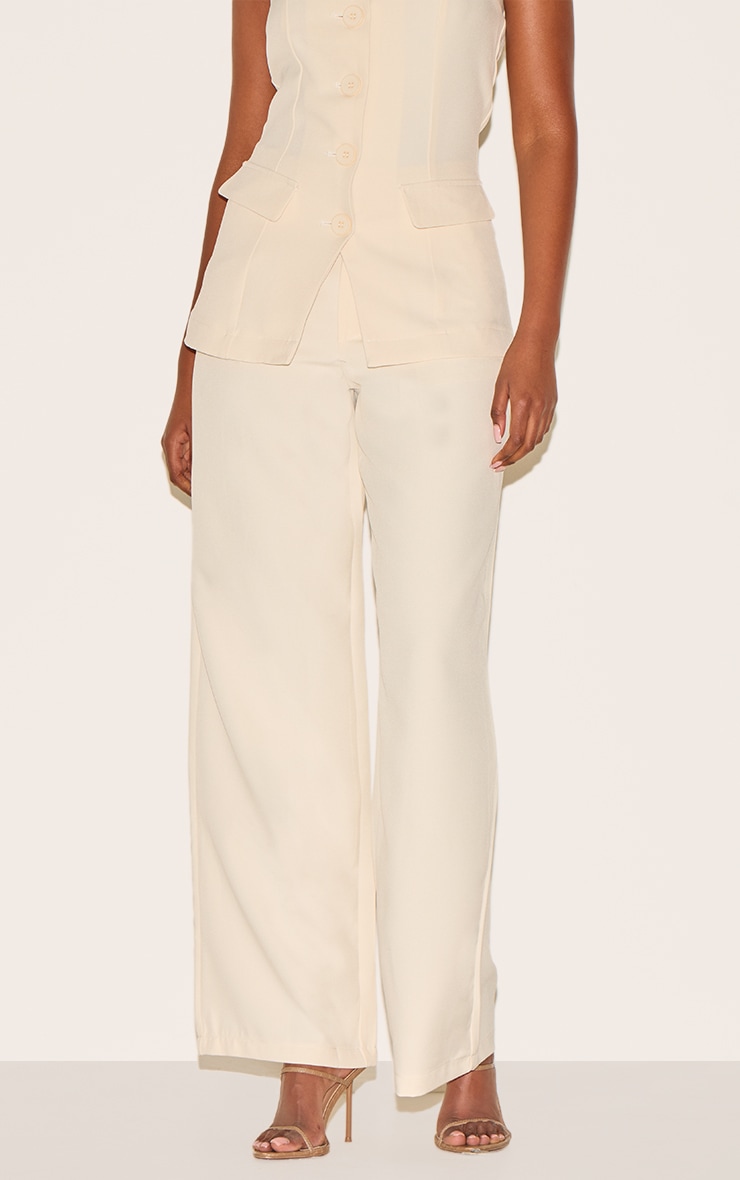 Pantalon large tissé crème premium style tailleur à taille haute image 2