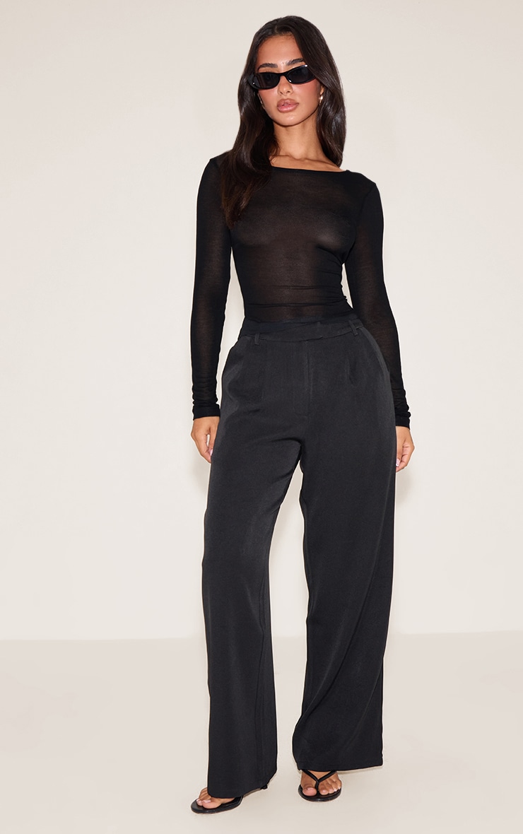 Petite Black Sheer Long Sleeve Top image 3