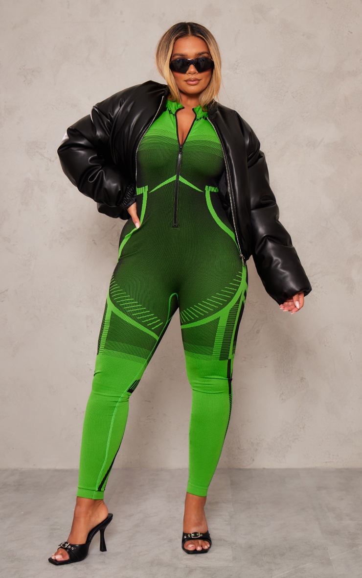 Shape Bright Green Contrast Sleeveless Zip Front Jumpsuit