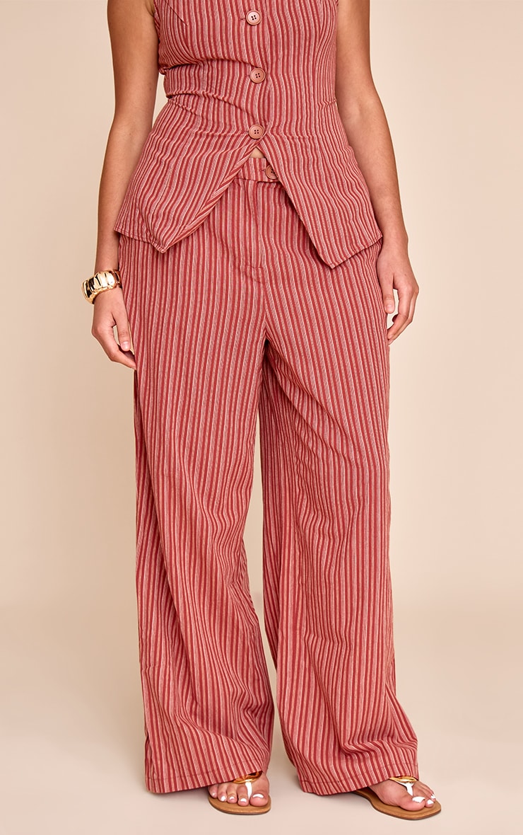 Plus Red Stripe Linen Look Wide Leg Pants image 2