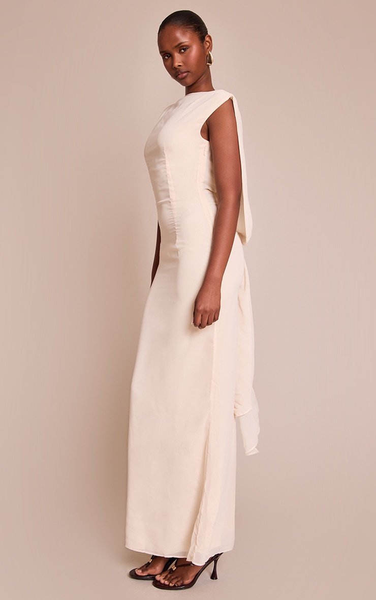Cream Boat Neck Back Cowl Trim Detail Maxi Dress image 3
