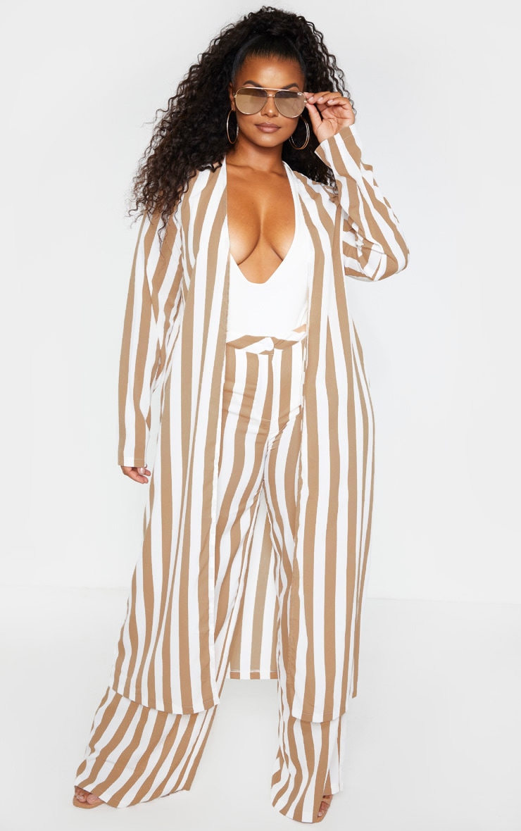 Plus Stone Striped Longline Duster Jacket