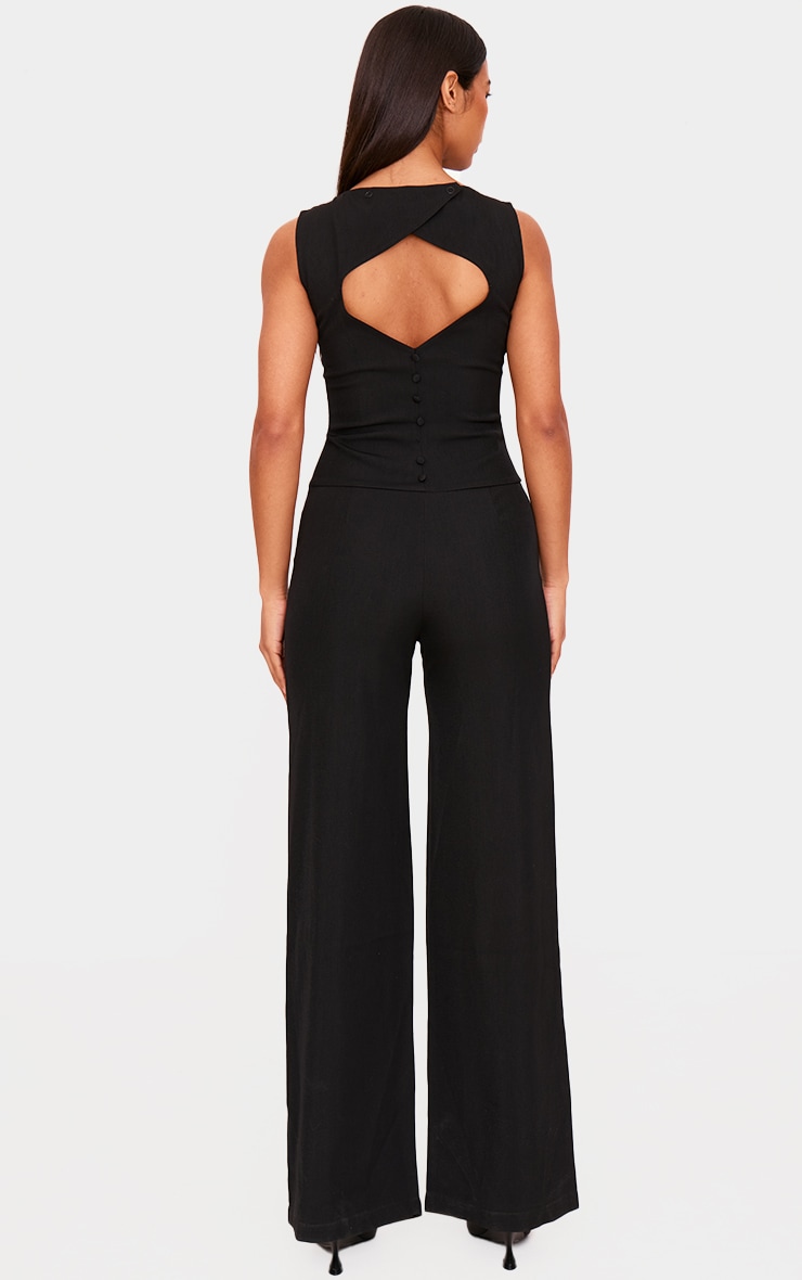 Black Structured Woven Open Back Detail Straight Leg Jumpsuit image 2