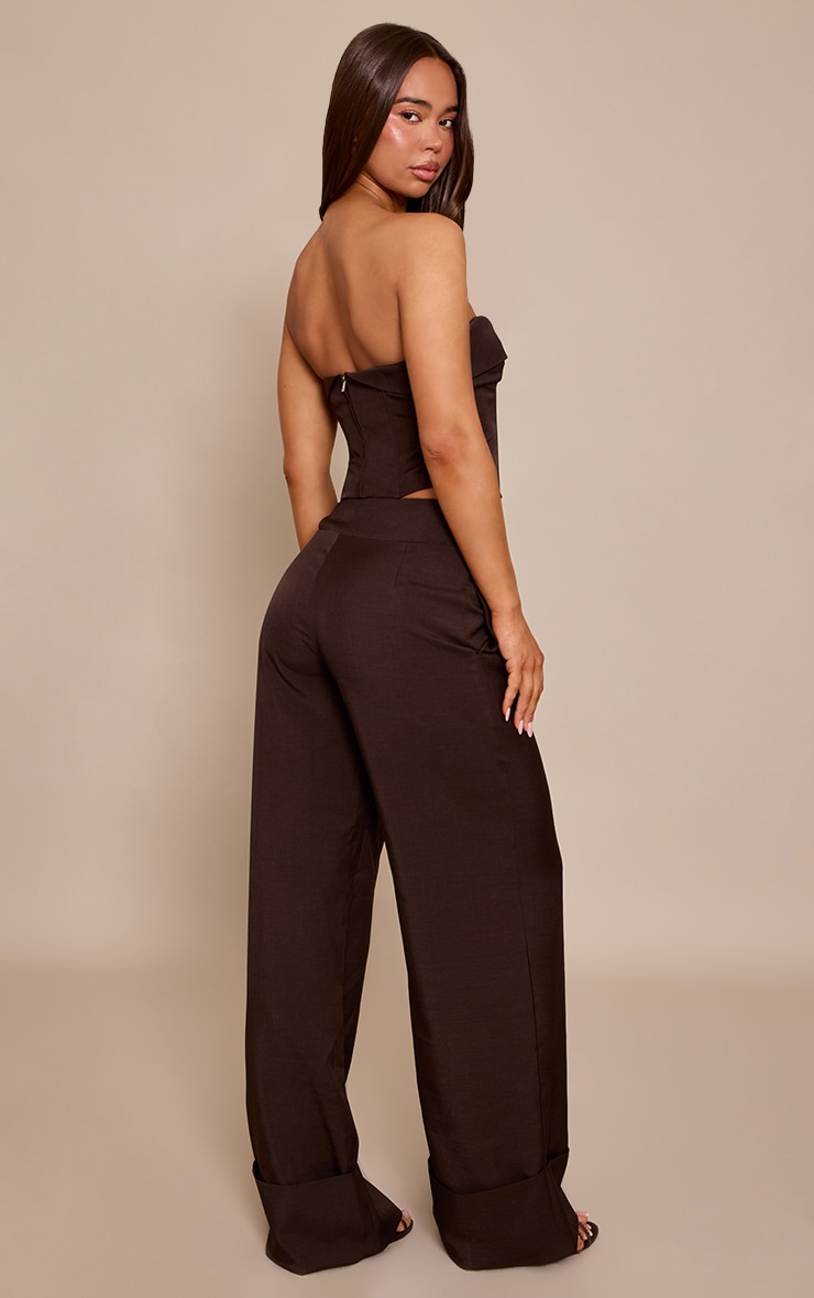 Brown Tailored Dip Waist Wide Leg Pant image 3
