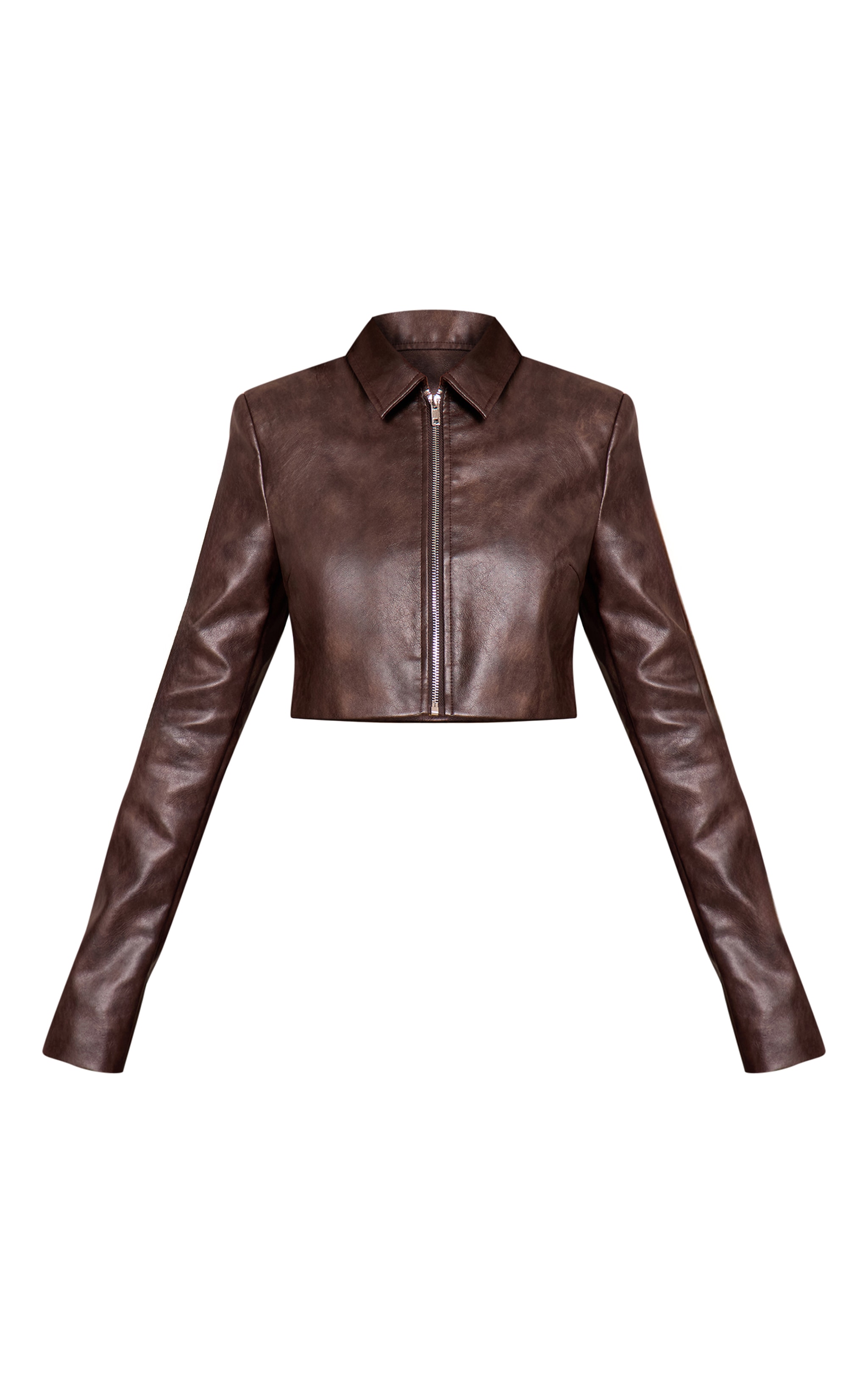 Petite Chocolate Cropped Faux Leather Zip Up Jacket  image 5