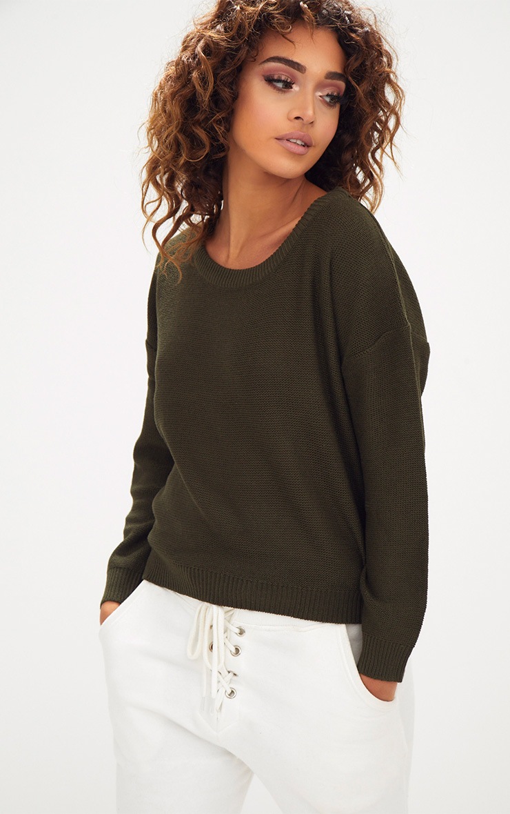 Khaki Boxy Basic Jumper Knitwear PrettyLittleThing