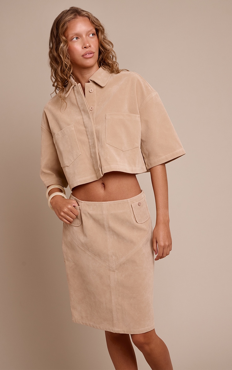 Sand Faux Suede Midi Skirt image 4